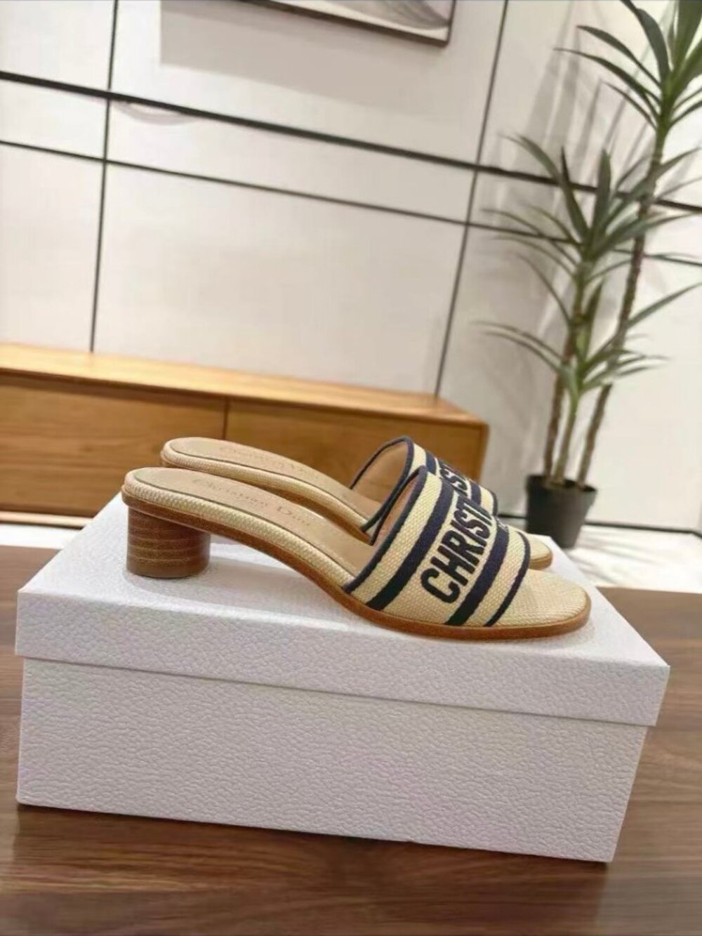 Dior Dway Block Heel Slide Sandals
